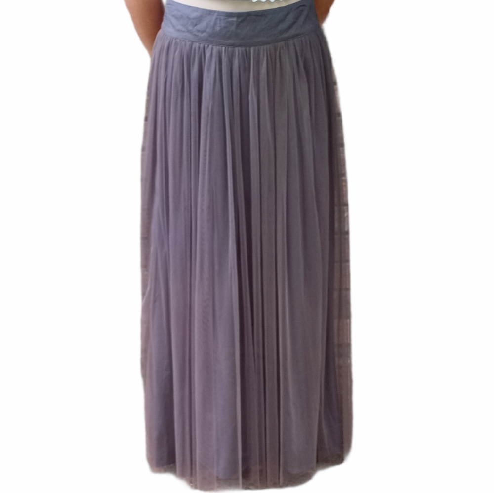 CHAN LUU Gray Layered Lined Maxi Skirt